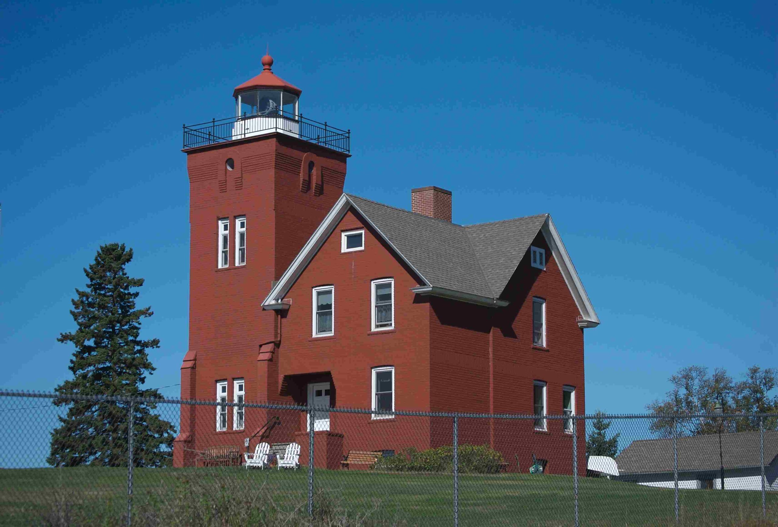 Victorian era red brick lighthouse